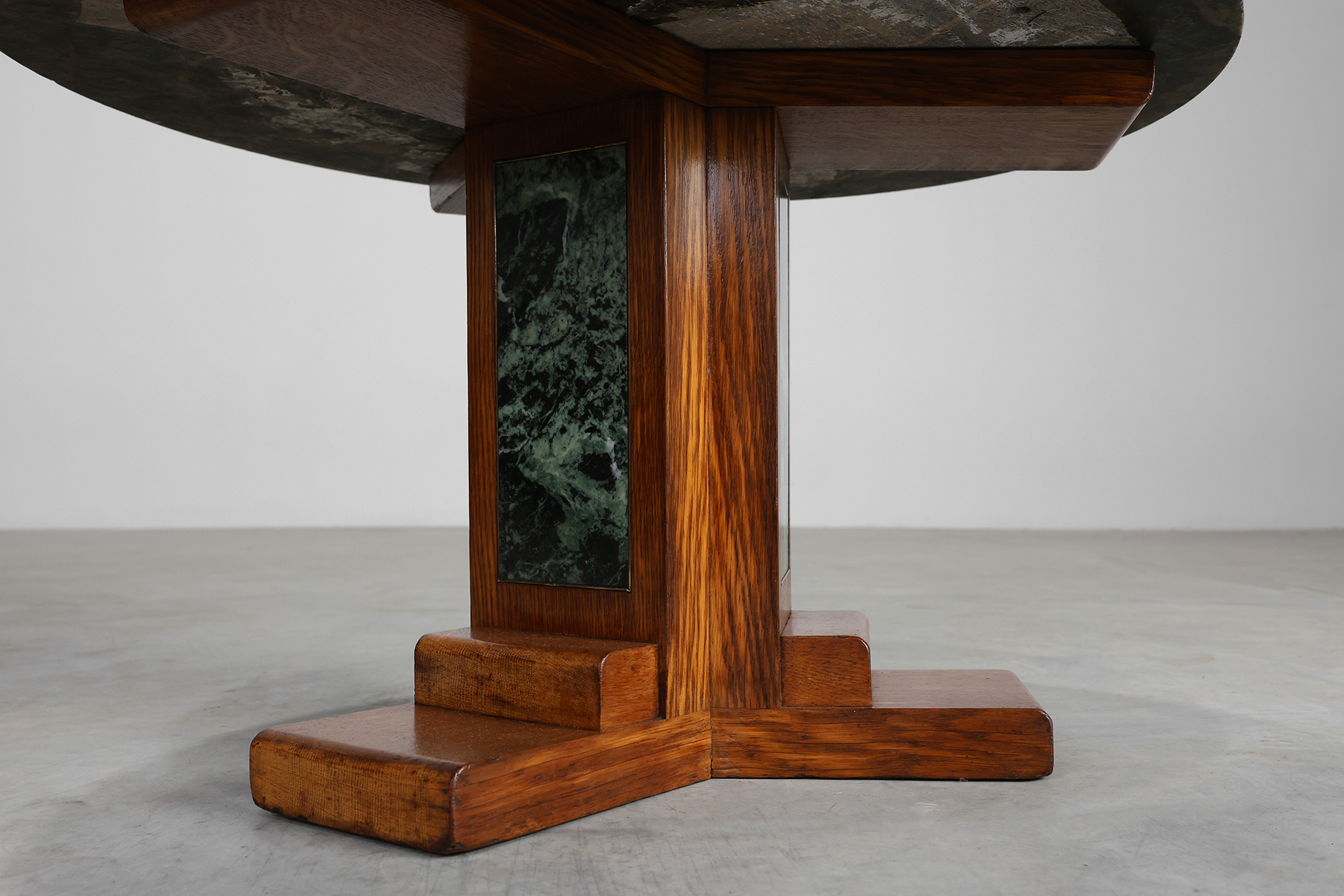 Art Deco Oak and Green Marble Coffee Table, France, 1920thumbnail